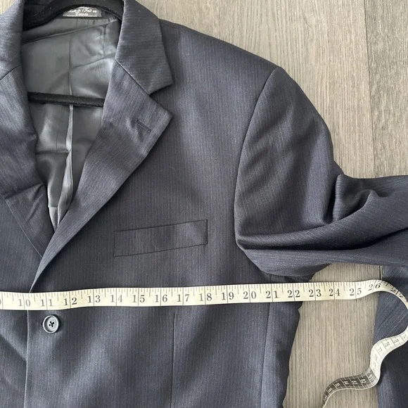 Vintage Loro Piana Mens Blazer Navy Blue Stripe Wool Suit Jacket Sport Coat 44L - Picture 10 of 14